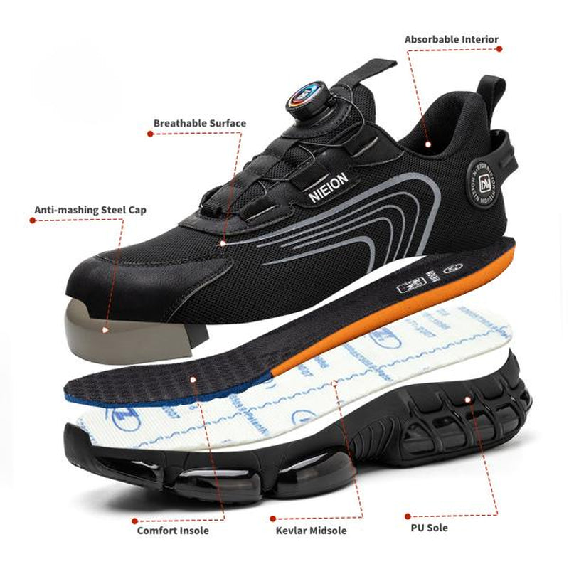 NIEION Steel Toe Work Shoes for Men Women Wide Lightweight Safety Sneakers Comfortable Anti-Shock Industrial Footwear Black Closed Toe Non Slip Work Shoes Steel Toe Shoes Boot Anti-Smash Stab-Resistant Safety Shoe Healthcare Worker