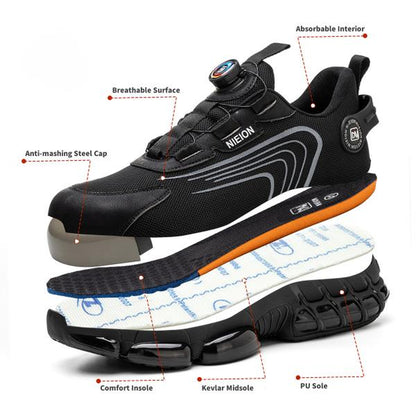 NIEION Steel Toe Work Shoes for Men Women Wide Lightweight Safety Sneakers Comfortable Anti-Shock Industrial Footwear Black Closed Toe Non Slip Work Shoes Steel Toe Shoes Boot Anti-Smash Stab-Resistant Safety Shoe Healthcare Worker