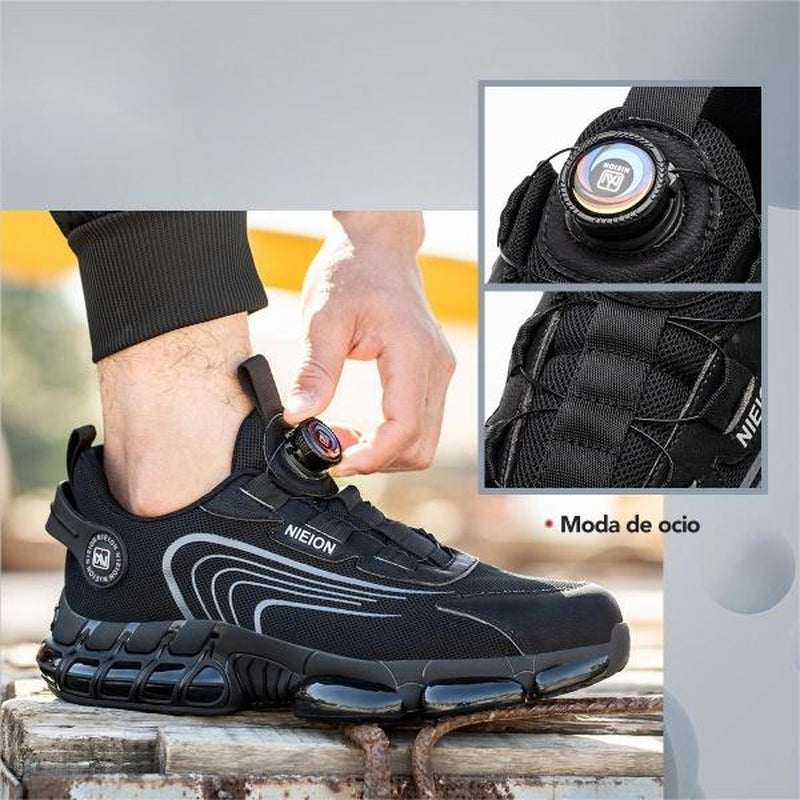 NIEION Steel Toe Work Shoes for Men Women Wide Lightweight Safety Sneakers Comfortable Anti-Shock Industrial Footwear Black Closed Toe Non Slip Work Shoes Steel Toe Shoes Boot Anti-Smash Stab-Resistant Safety Shoe Healthcare Worker