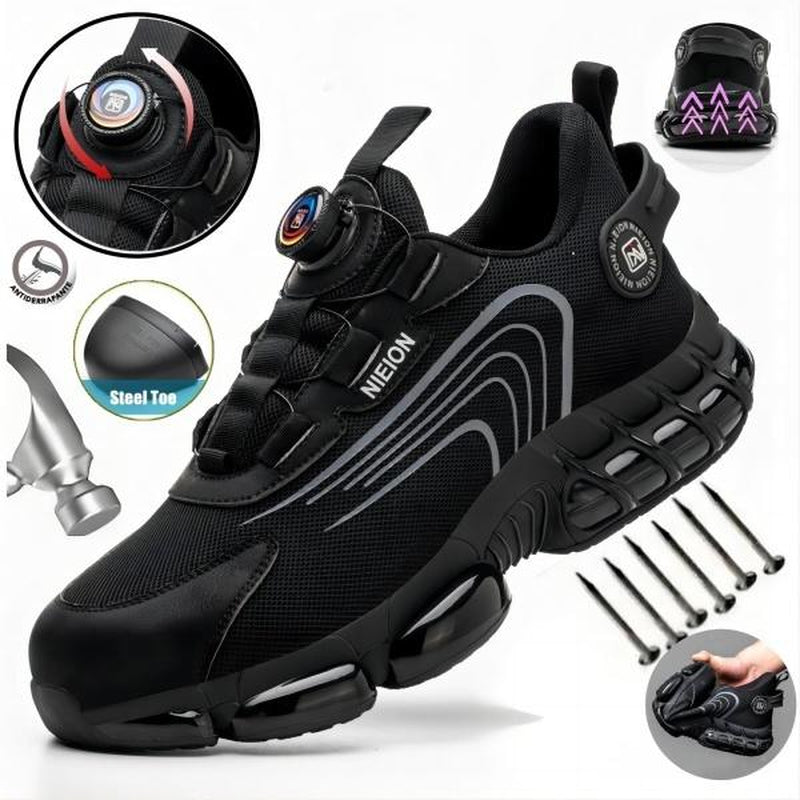 NIEION Steel Toe Work Shoes for Men Women Wide Lightweight Safety Sneakers Comfortable Anti-Shock Industrial Footwear Black Closed Toe Non Slip Work Shoes Steel Toe Shoes Boot Anti-Smash Stab-Resistant Safety Shoe Healthcare Worker