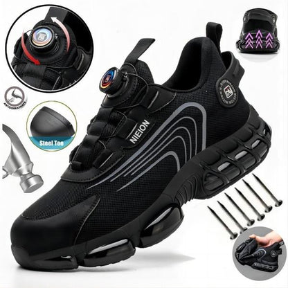 NIEION Steel Toe Work Shoes for Men Women Wide Lightweight Safety Sneakers Comfortable Anti-Shock Industrial Footwear Black Closed Toe Non Slip Work Shoes Steel Toe Shoes Boot Anti-Smash Stab-Resistant Safety Shoe Healthcare Worker